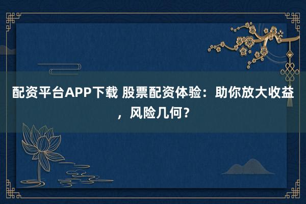 配资平台APP下载 股票配资体验：助你放大收益，风险几何？