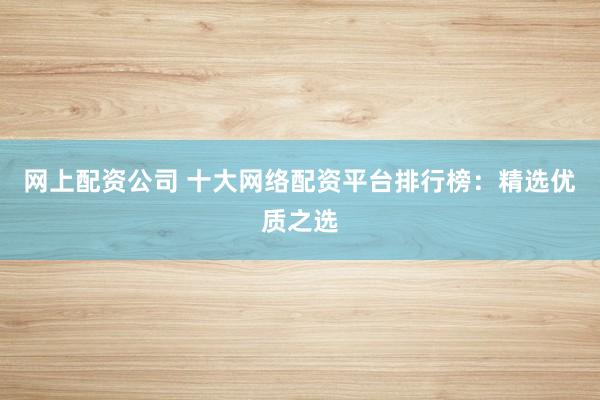 网上配资公司 十大网络配资平台排行榜：精选优质之选