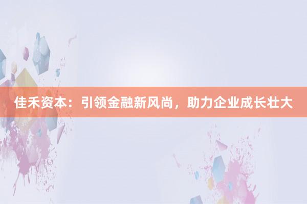 佳禾资本：引领金融新风尚，助力企业成长壮大