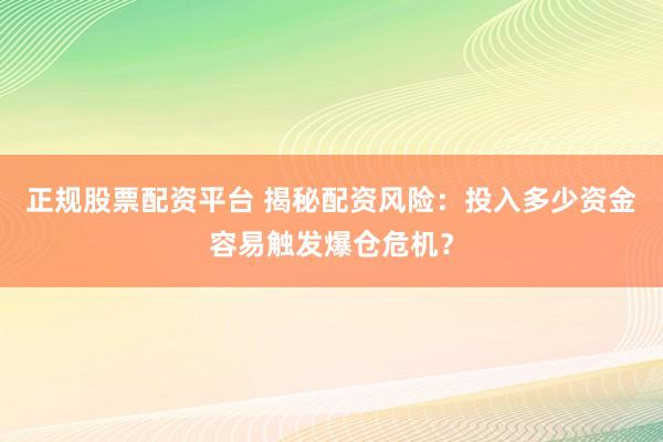 正规股票配资平台 揭秘配资风险：投入多少资金容易触发爆仓危机？