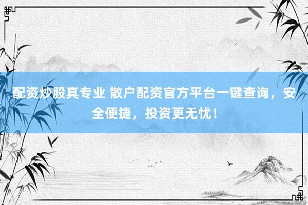 配资炒股真专业 散户配资官方平台一键查询，安全便捷，投资更无忧！